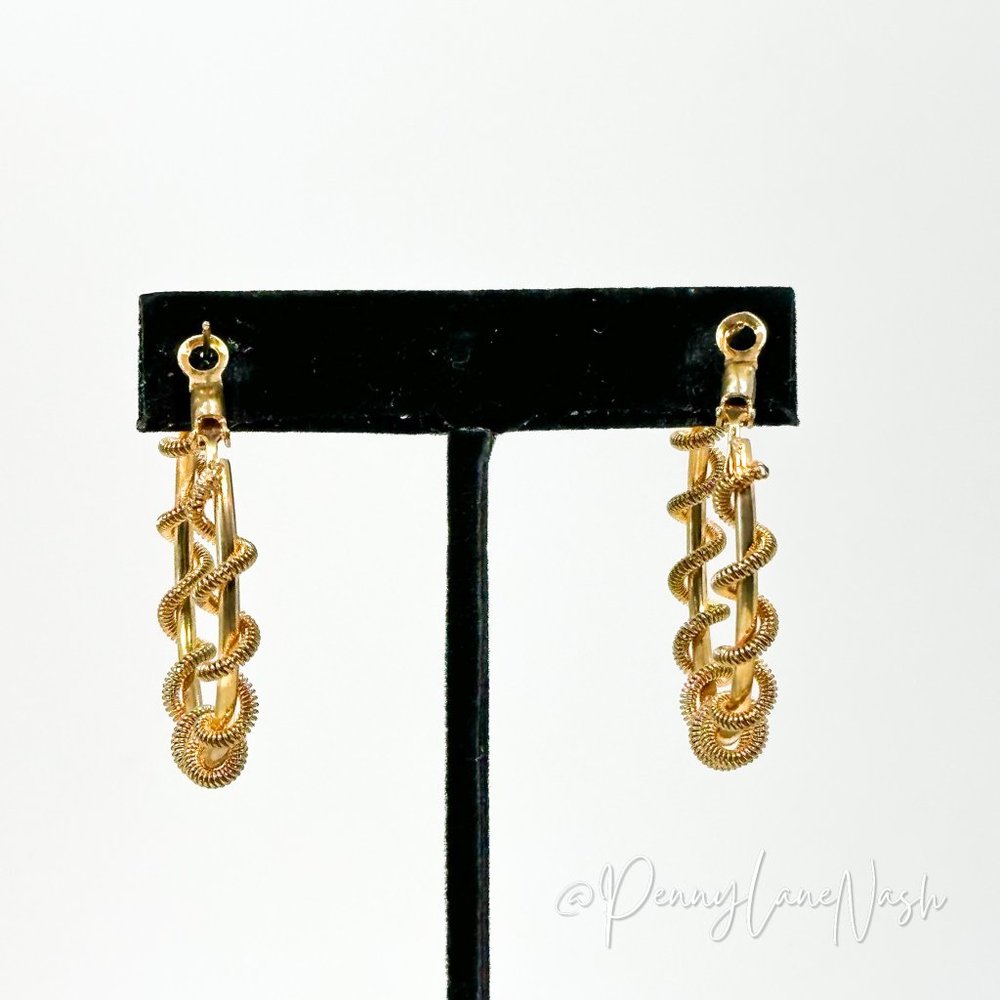 Vintage Gold Medium Hoop with Twisted Spring Earrings - Picture 8 of 8